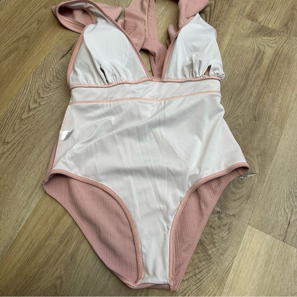 Textured Mauve Ruffled One-Piece Swimsuit - Picture 6 of 6